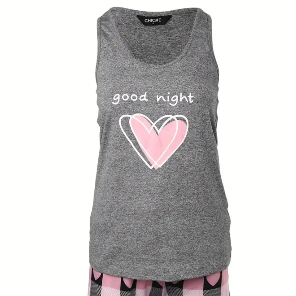 Casual Heart & Letter Print Pajama Set